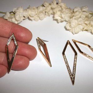 Ear Jacket Earrings Gold and White Rhinestone Costume Jewelry Post Stud Set A878